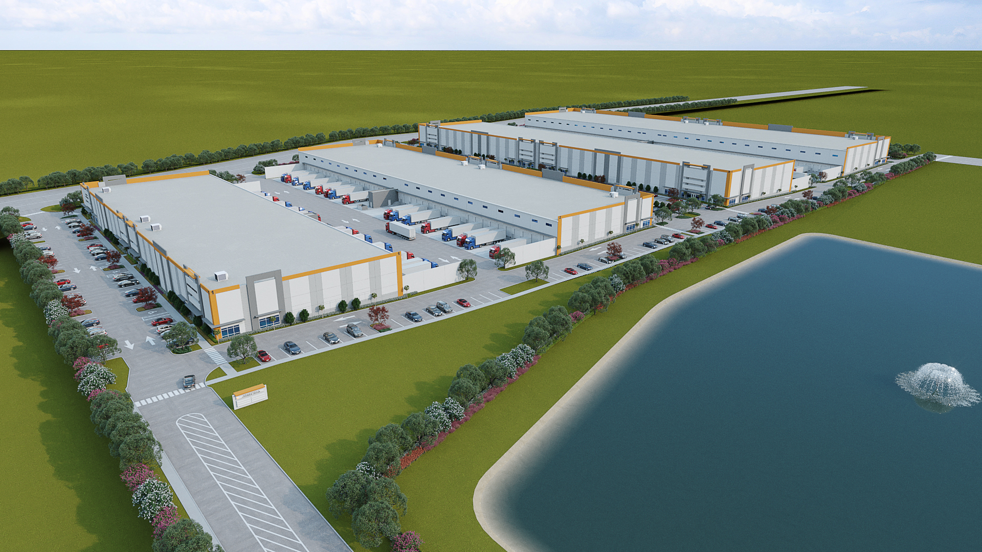 Dragonfly Commerce Park — Full 4-Building Rendering